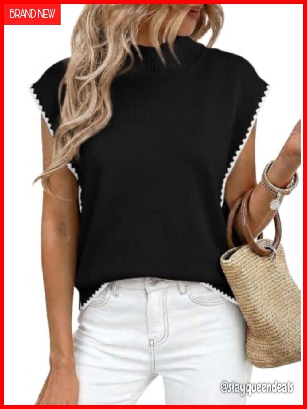Sleeveless Turtleneck Sweater Vest Cap Sleeve Mock Neck Knit Pullover Top